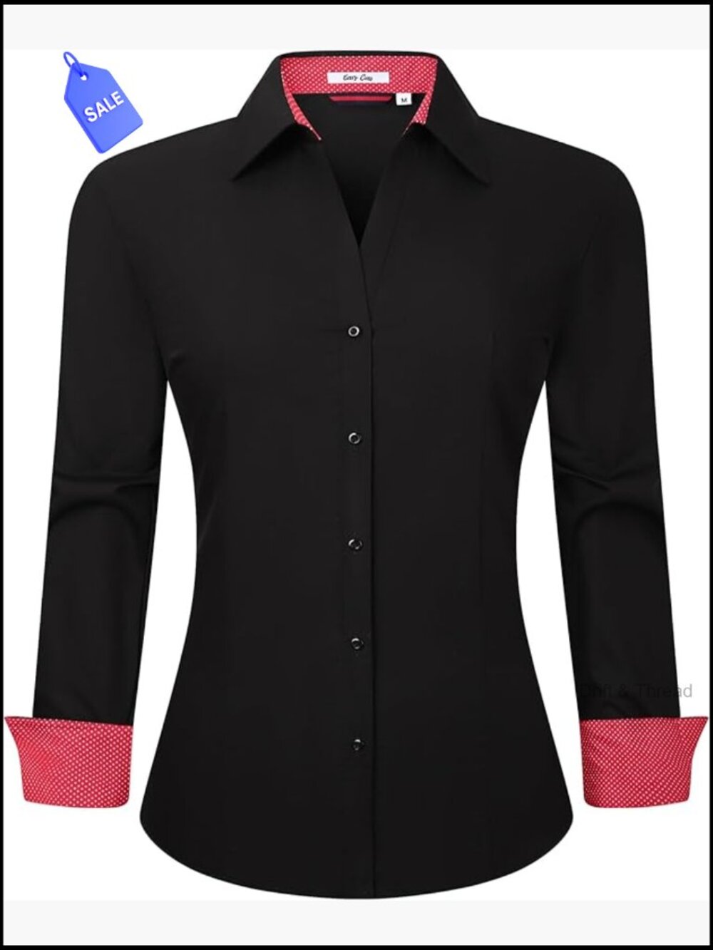 Button Down Shirt Long Sleeve Work Blouse V-Neck Stretchy Business Casual